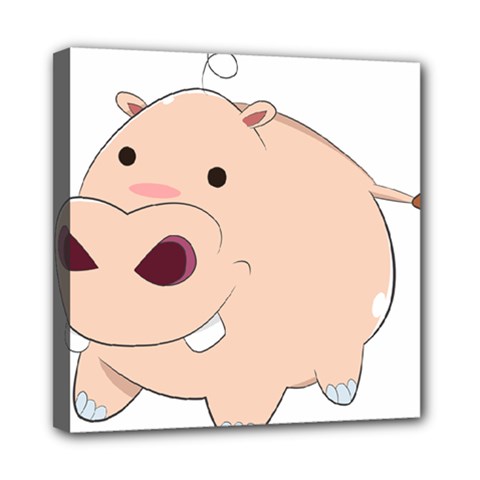 Happy Cartoon Baby Hippo Mini Canvas 8  X 8  by Catifornia