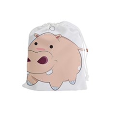 Happy Cartoon Baby Hippo Drawstring Pouches (large)  by Catifornia