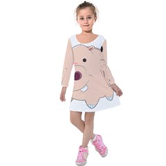 Happy Cartoon Baby Hippo Kids  Long Sleeve Velvet Dress by Catifornia
