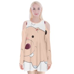 Happy Cartoon Baby Hippo Velvet Long Sleeve Shoulder Cutout Dress by Catifornia