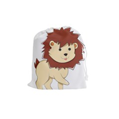 Happy Cartoon Baby Lion Drawstring Pouches (medium)  by Catifornia