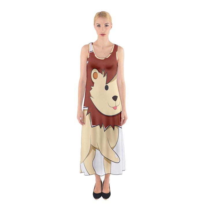 Happy Cartoon Baby Lion Sleeveless Maxi Dress