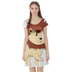 Happy Cartoon Baby Lion Short Sleeve Skater Dress