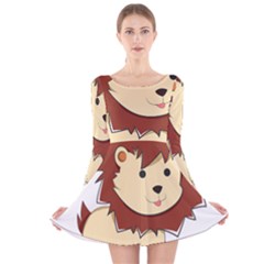 Happy Cartoon Baby Lion Long Sleeve Velvet Skater Dress