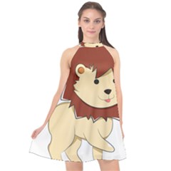 Happy Cartoon Baby Lion Halter Neckline Chiffon Dress  by Catifornia