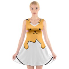 Yellow Cat Egg V-neck Sleeveless Skater Dress by Catifornia