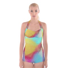 Textured paint                          Boyleg Halter Swimsuit