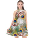 Colorful Peacock Feathers Halter Neckline Chiffon Dress  View1