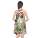 Colorful Peacock Feathers Halter Neckline Chiffon Dress  View2