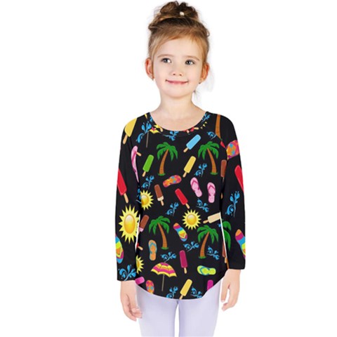 Beach Pattern Kids  Long Sleeve Tee by Valentinaart