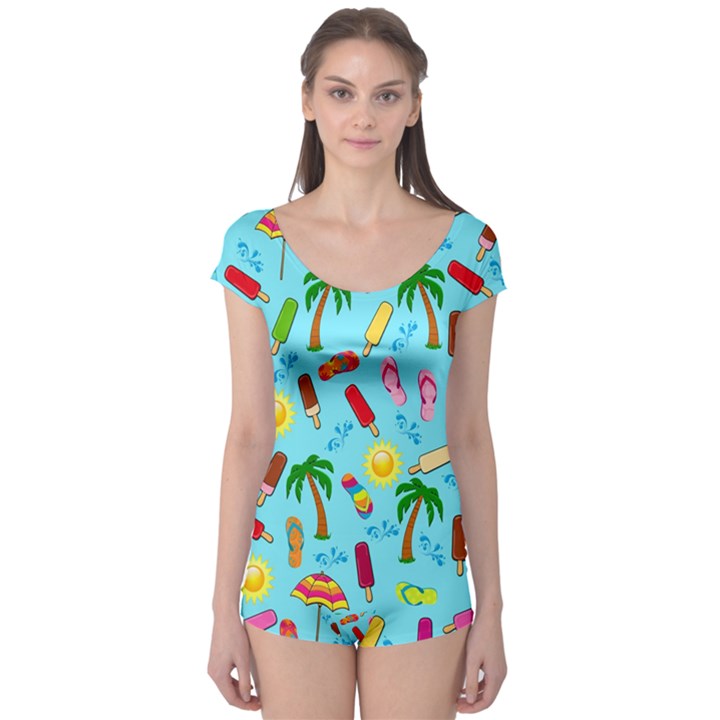 Beach Pattern Boyleg Leotard 