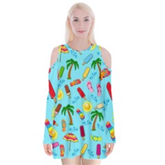 Beach Pattern Velvet Long Sleeve Shoulder Cutout Dress by Valentinaart