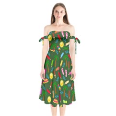 Beach Pattern Shoulder Tie Bardot Midi Dress by Valentinaart