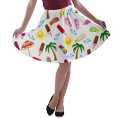 Beach Pattern A-line Skater Skirt by Valentinaart