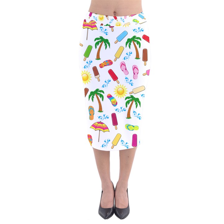 Beach Pattern Velvet Midi Pencil Skirt