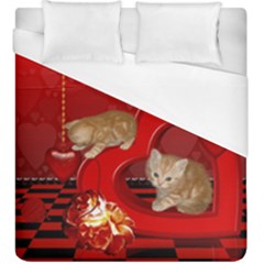 Cute, Playing Kitten With Hearts Duvet Cover (king Size) by FantasyWorld7