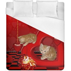 Cute, Playing Kitten With Hearts Duvet Cover (california King Size)