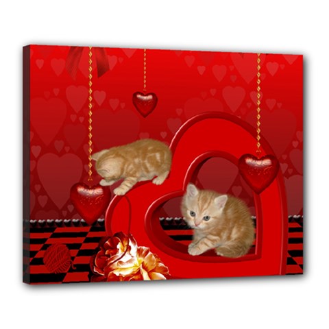 Cute, Playing Kitten With Hearts Canvas 20  X 16  by FantasyWorld7