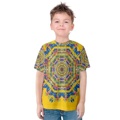 Happy Fantasy Earth Mandala Kids  Cotton Tee by pepitasart