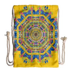 Happy Fantasy Earth Mandala Drawstring Bag (large) by pepitasart