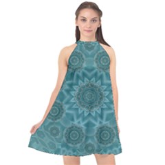 Wood And Stars In The Blue Pop Art Halter Neckline Chiffon Dress  by pepitasart