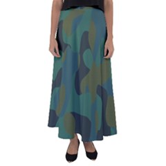 Blue Green Camo Flared Maxi Skirt by TRENDYcouture
