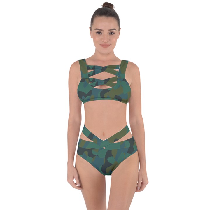 Blue Green Camo Bandaged Up Bikini Set 