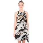 Safari Camo Halter Collar Waist Tie Chiffon Dress