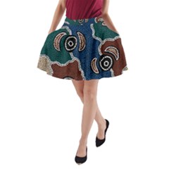 Aboriginal Art - Riverside Dreaming A-line Pocket Skirt by hogartharts