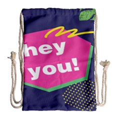 Behance Feelings Beauty Hey You Leaf Polka Dots Pink Blue Drawstring Bag (large) by Mariart