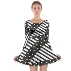 Ambiguous Stripes Line Polka Dots Black Long Sleeve Skater Dress