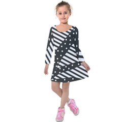 Ambiguous Stripes Line Polka Dots Black Kids  Long Sleeve Velvet Dress