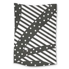 Ambiguous Stripes Line Polka Dots Black Large Tapestry