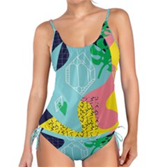 Behance Feelings Beauty Waves Blue Yellow Pink Green Leaf Tankini by Mariart