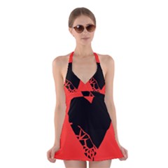 Broken Heart Tease Black Red Halter Swimsuit Dress by Mariart