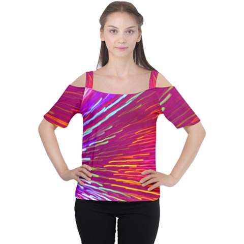 Zoom Colour Motion Blurred Zoom Background With Ray Of Light Hurtling Towards The Viewer Women s Cutout Shoulder Tee by Mariart