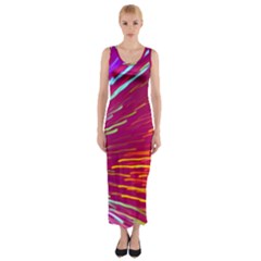 Zoom Colour Motion Blurred Zoom Background With Ray Of Light Hurtling Towards The Viewer Fitted Maxi Dress by Mariart