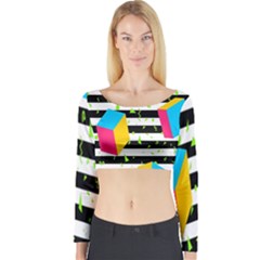 Cube Line Polka Dots Horizontal Triangle Pink Yellow Blue Green Black Flag Long Sleeve Crop Top by Mariart