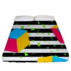 Cube Line Polka Dots Horizontal Triangle Pink Yellow Blue Green Black Flag Fitted Sheet (king Size) by Mariart