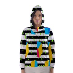 Cube Line Polka Dots Horizontal Triangle Pink Yellow Blue Green Black Flag Hooded Wind Breaker (women) by Mariart