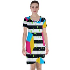 Cube Line Polka Dots Horizontal Triangle Pink Yellow Blue Green Black Flag Short Sleeve Nightdress