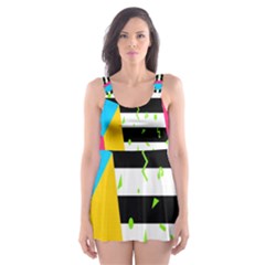 Cube Line Polka Dots Horizontal Triangle Pink Yellow Blue Green Black Flag Skater Dress Swimsuit by Mariart