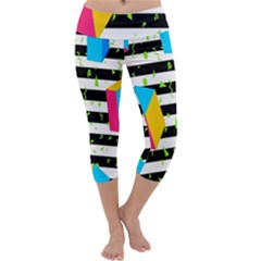 Cube Line Polka Dots Horizontal Triangle Pink Yellow Blue Green Black Flag Capri Yoga Leggings by Mariart