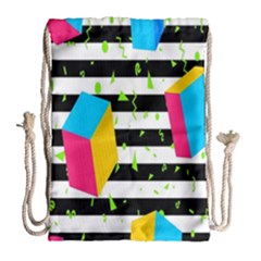 Cube Line Polka Dots Horizontal Triangle Pink Yellow Blue Green Black Flag Drawstring Bag (large)