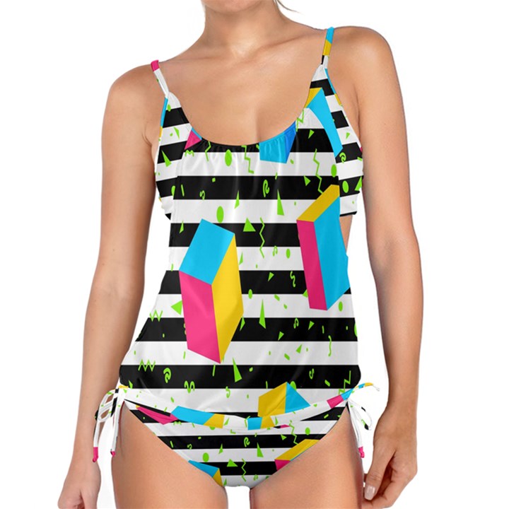 Cube Line Polka Dots Horizontal Triangle Pink Yellow Blue Green Black Flag Tankini