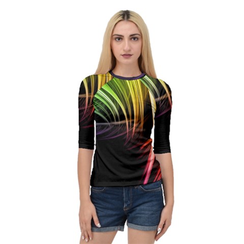 Colorful Abstract Fantasy Modern Green Gold Purple Light Black Line Quarter Sleeve Tee by Mariart