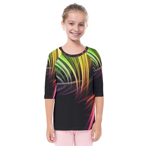 Colorful Abstract Fantasy Modern Green Gold Purple Light Black Line Kids  Quarter Sleeve Raglan Tee by Mariart