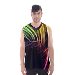 Colorful Abstract Fantasy Modern Green Gold Purple Light Black Line Men s Basketball Tank Top by Mariart