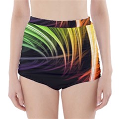 Colorful Abstract Fantasy Modern Green Gold Purple Light Black Line High-waisted Bikini Bottoms by Mariart