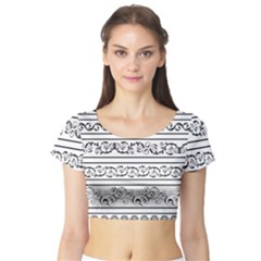 Black White Decorative Ornaments Short Sleeve Crop Top (tight Fit)